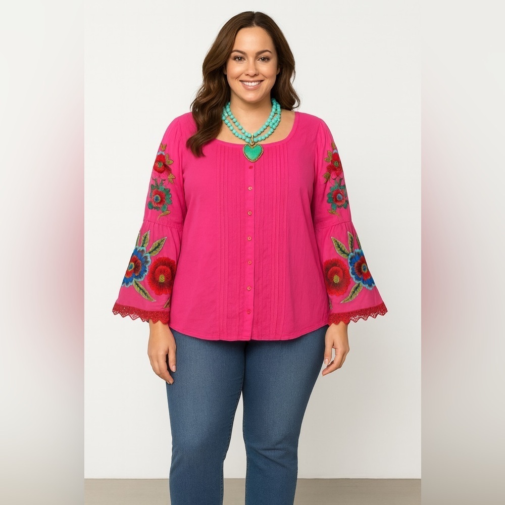 Vintage Collection Western Floral Embroidered Tunic Blouse XL